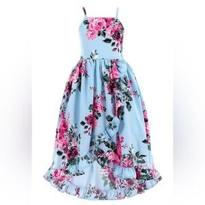 Floral Blue and Pink Kids Dress - Size 10